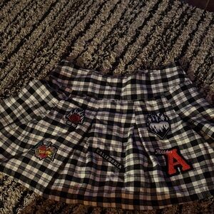 Rue21 Black and White Plaid Skater Skirt with Patches